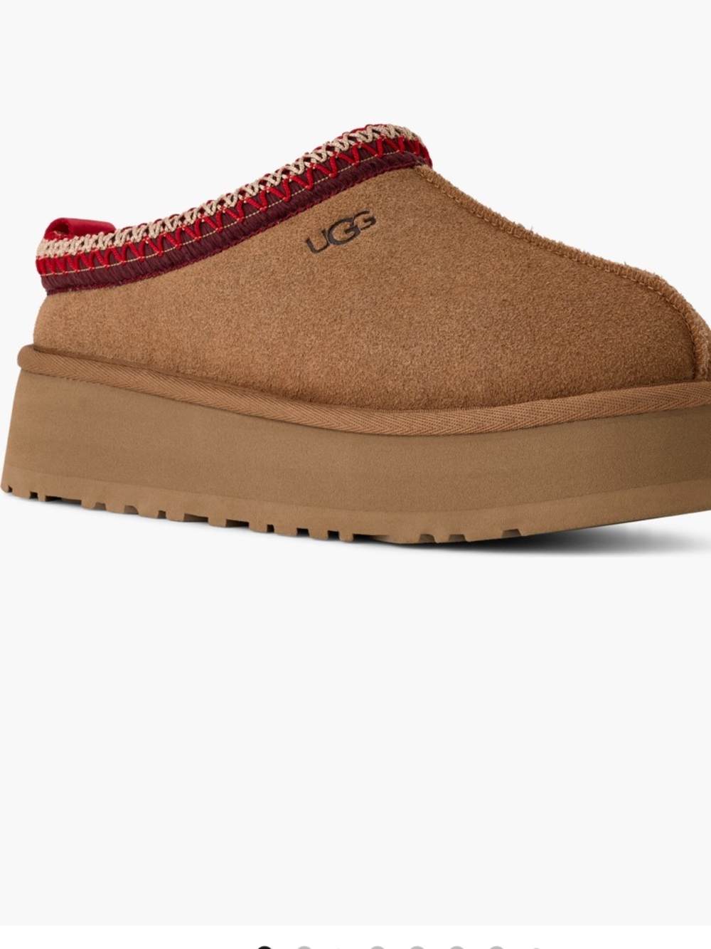 UGG Tasman Platform Mule in Chestnut with Red Trim